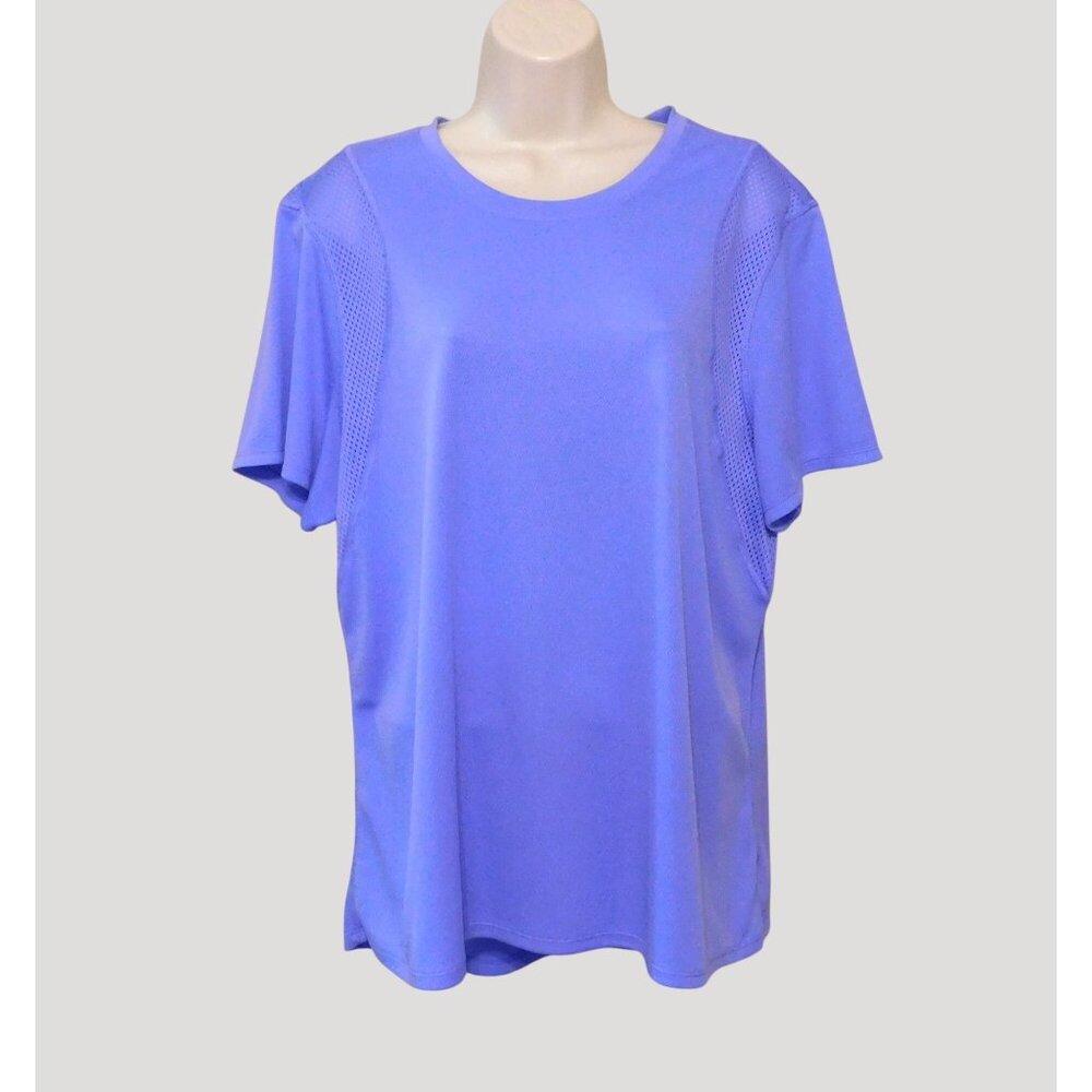 Avia Ladies Activewear Top XXL Purple Mesh Panels Short Sleeve Moisture Wicking